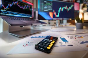 Financial workstation with calculator, reports and market charts